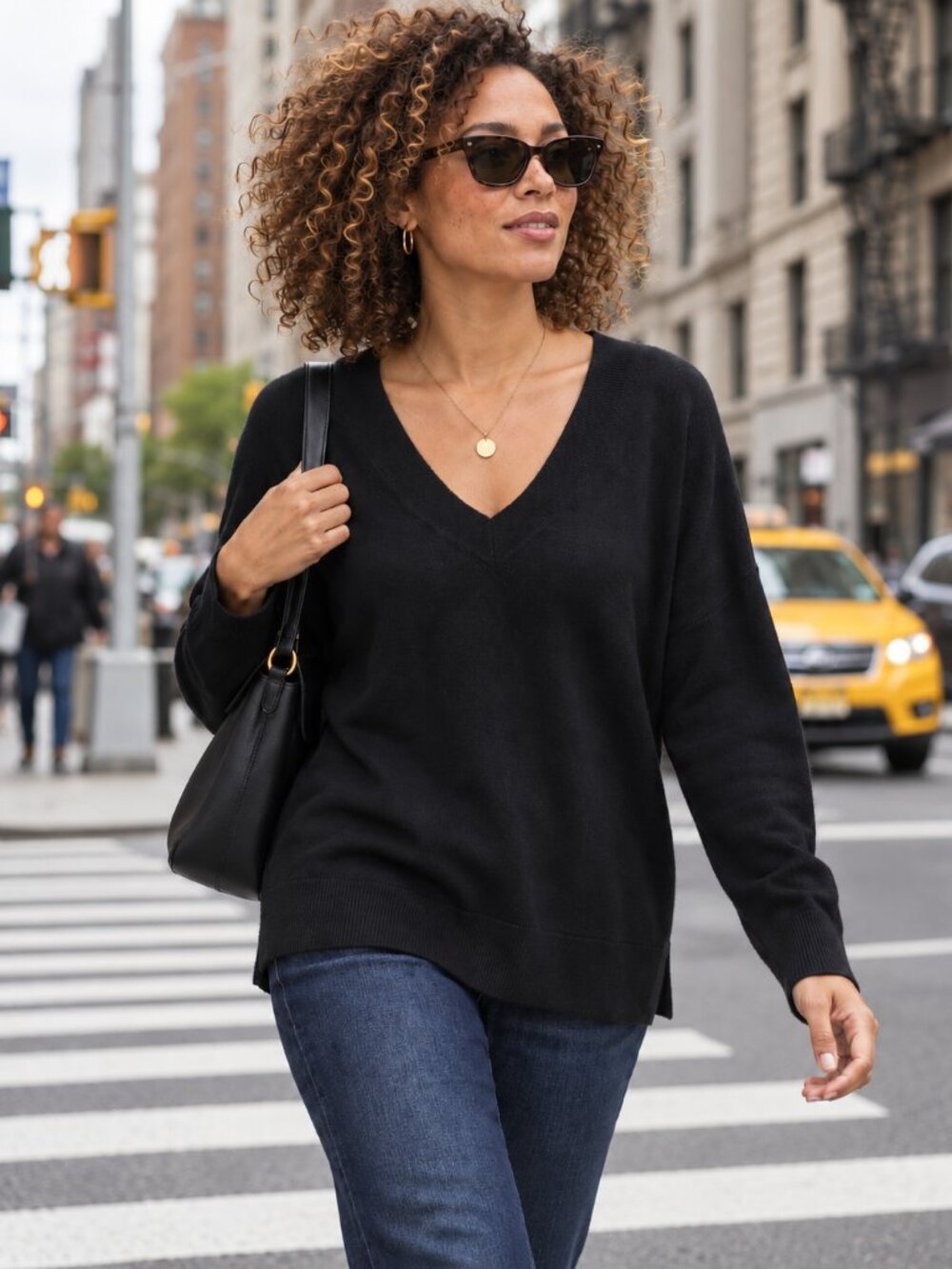 Banana Republic Merino Wool V-Neck Sweater Black Women's L Classic Minimalist